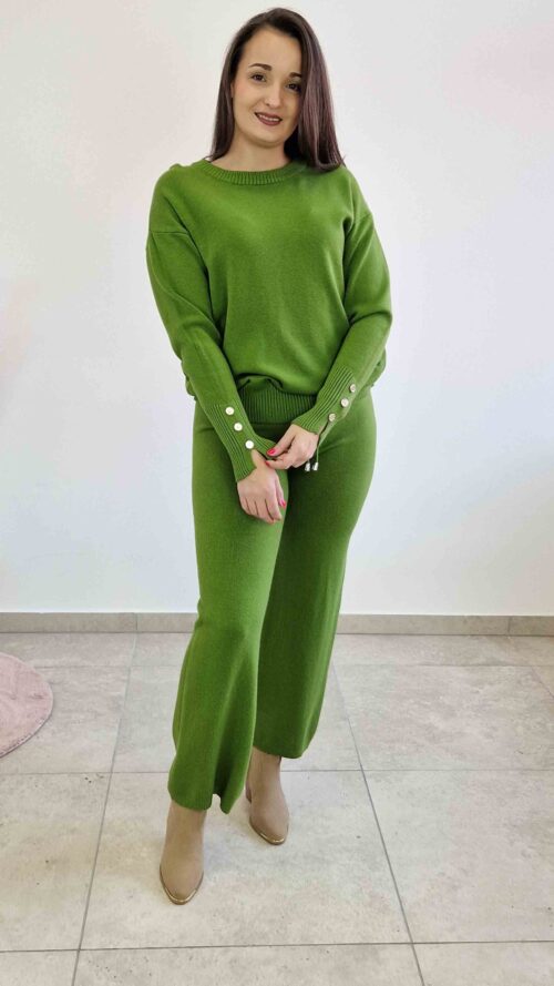Sweterkowy Komplet Damski Sweterek i Spodnie Zielony