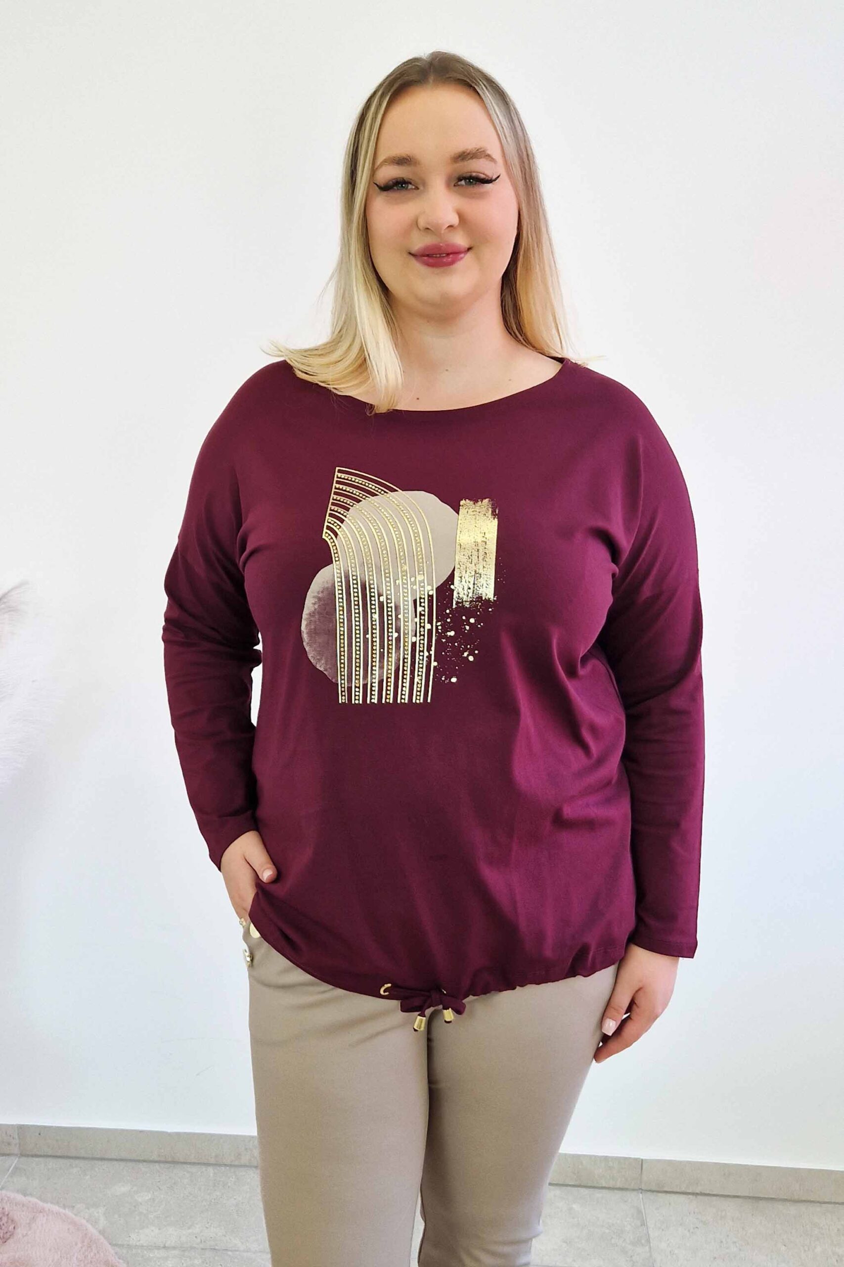 Sklep internetowy NeliNo Wiązana Bluzka Damska z Nadrukiem Bordowa