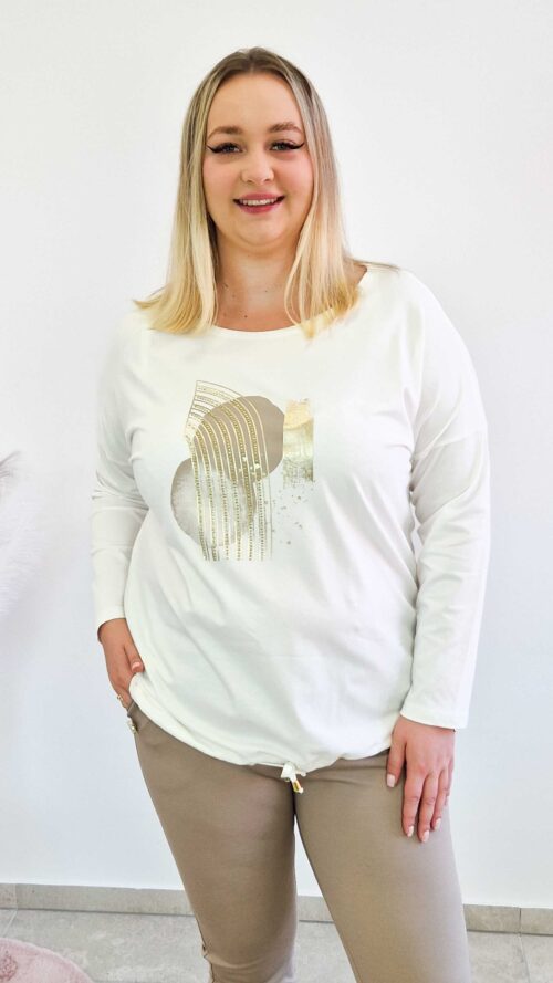 Wiązana Bluzka Damska z Nadrukiem Kremowa