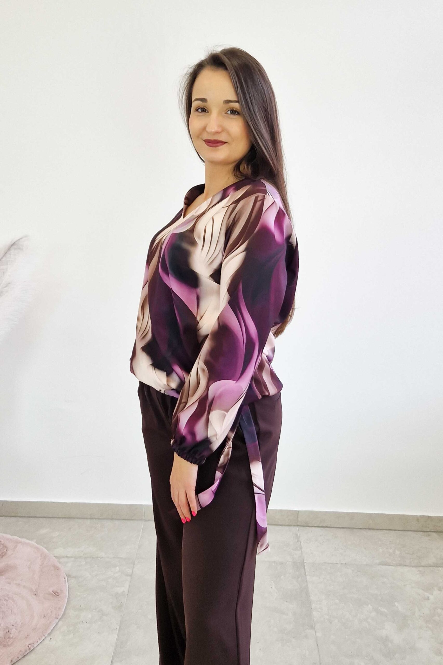 Wiązana Elegancka Bluzka we Wzory z Gumką - obrazek 2