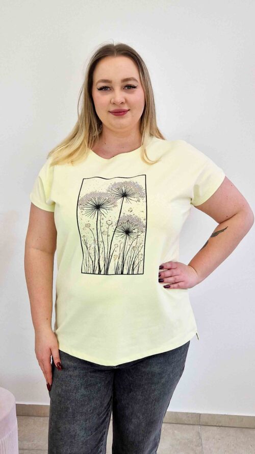 Bawełniana Bluzka Damska z Nadrukiem Dmuchawce Żółta