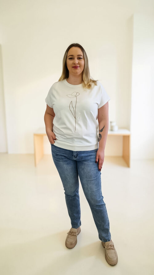 Bawełniana Bluzka Damska z Nadrukiem Tulipana Biała