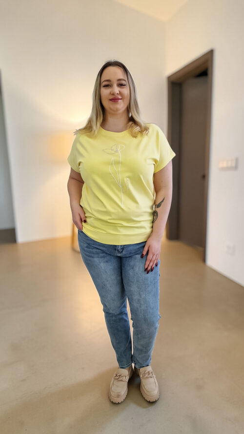 Bawełniana Bluzka Damska z Nadrukiem Tulipana Żółta