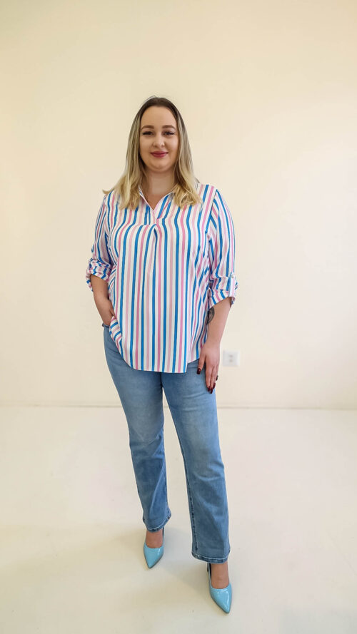Bluzka Damska w Paski Różowo-Niebieskie