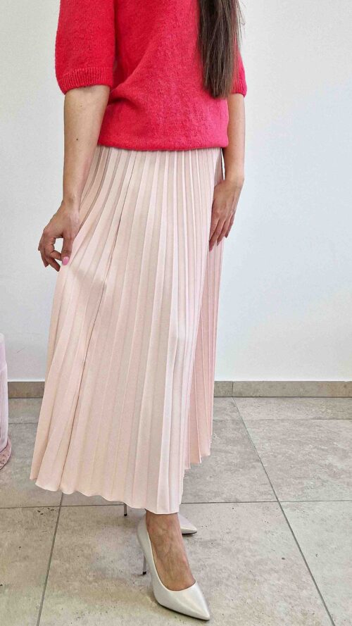Długa Spódnica Maxi Plisowana Pudrowy Róż