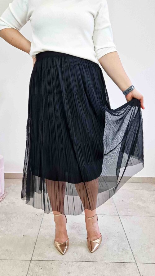 Długa Spódnica Maxi Siateczka Plisowana Czarna