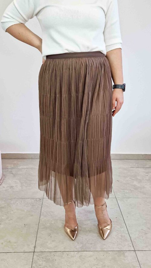 Długa Spódnica Maxi Siateczka Plisowana Fango