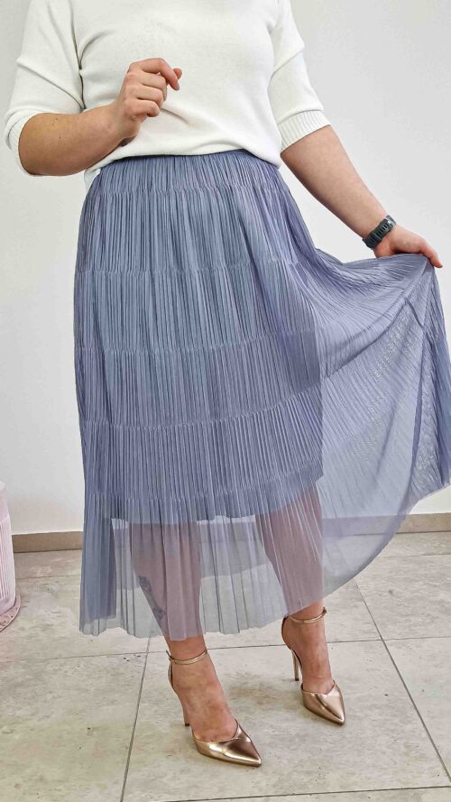 Długa Spódnica Maxi Siateczka Plisowana Popiel