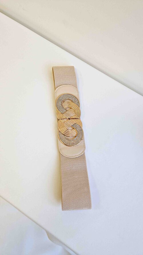 Elastyczny Pasek Damski z Ozdobną Klamrą Beżowy