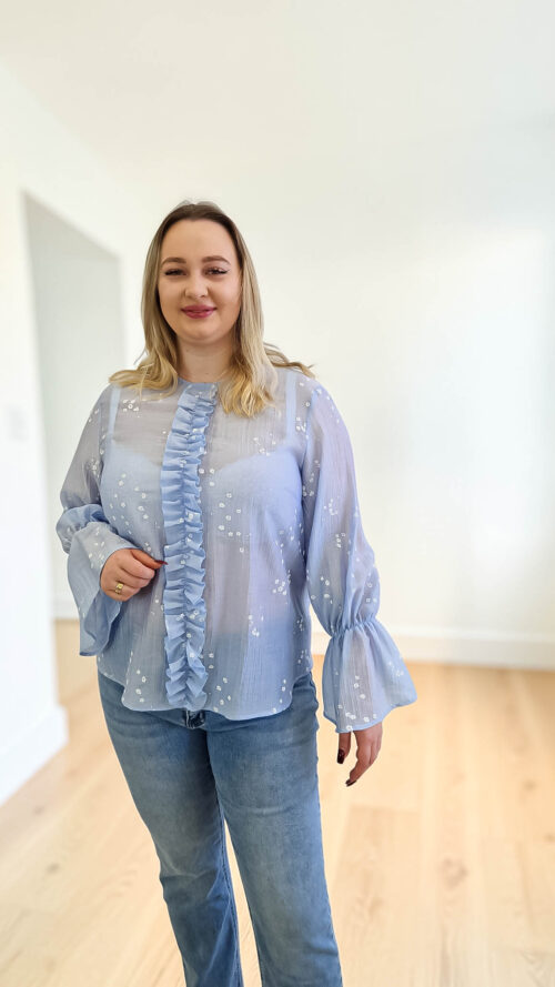 Elegancka Bluzka Damska w Kwiatuszki Błękitna