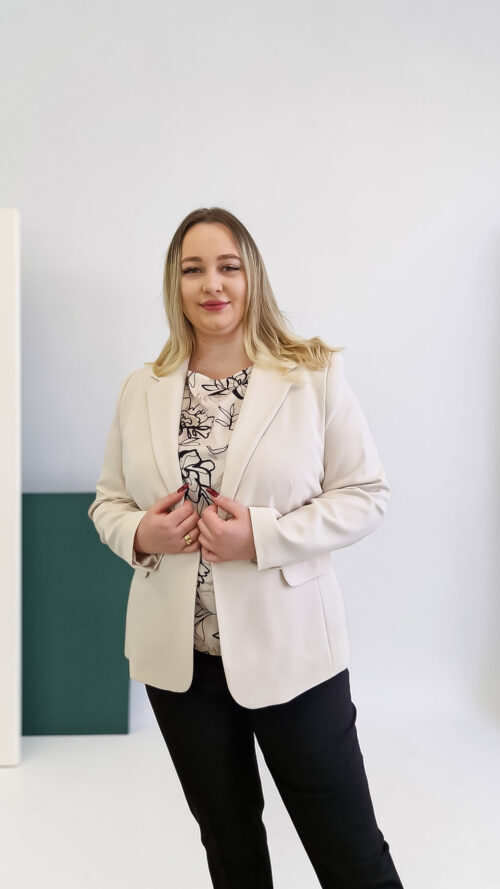 Elegancki Krótki Żakiet Damski Marynarka Beżowa