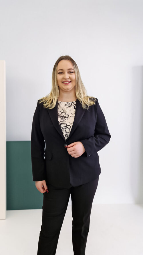 Elegancki Krótki Żakiet Damski Marynarka Czarna