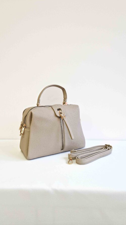 Elegancka Torebka Damska z Rączką i Paskiem Beżowa