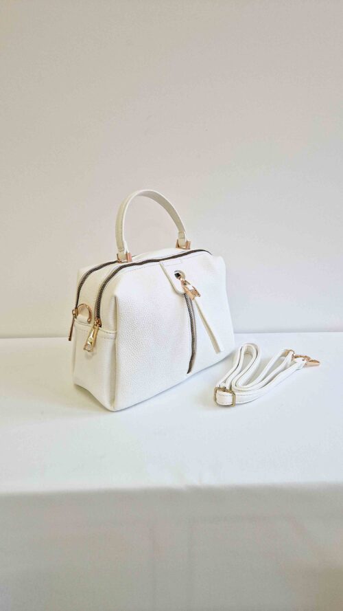 Elegancka Torebka Damska z Rączką i Paskiem Biała
