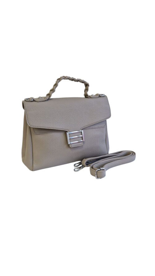 Elegancka Torebka z Plecioną Rączką i Klapą Popielata