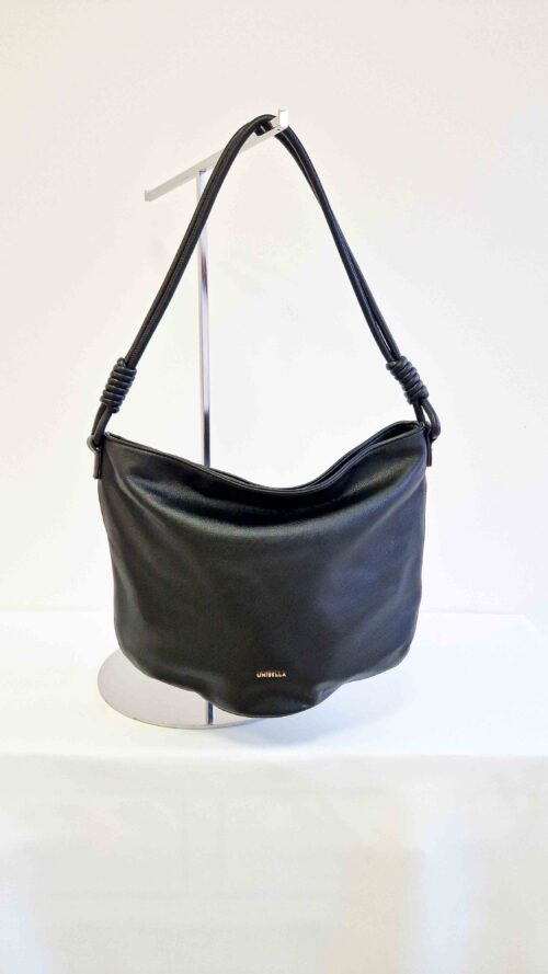 Pojemna Torebka Miejska z Ozdobnymi Wiązaniami Ciemno Czarna