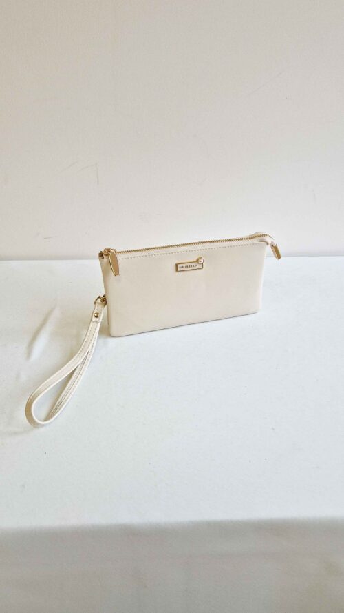 Beżowa Elegancka Kopertówka z Paskiem na Nadgarstek