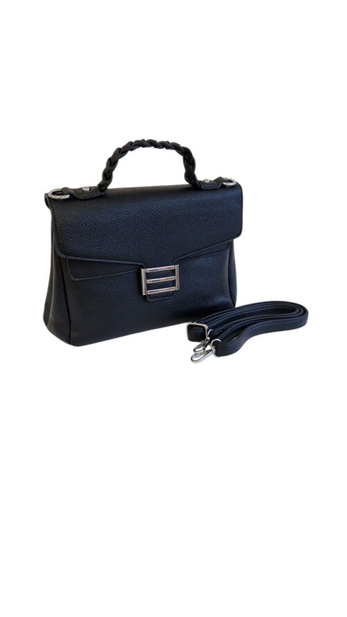 Elegancka Torebka z Plecioną Rączką i Klapą Czarna