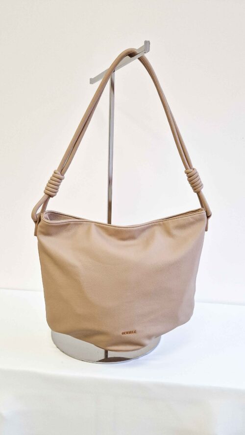 Pojemna Torebka Miejska z Ozdobnymi Wiązaniami Ciemno Beżowa