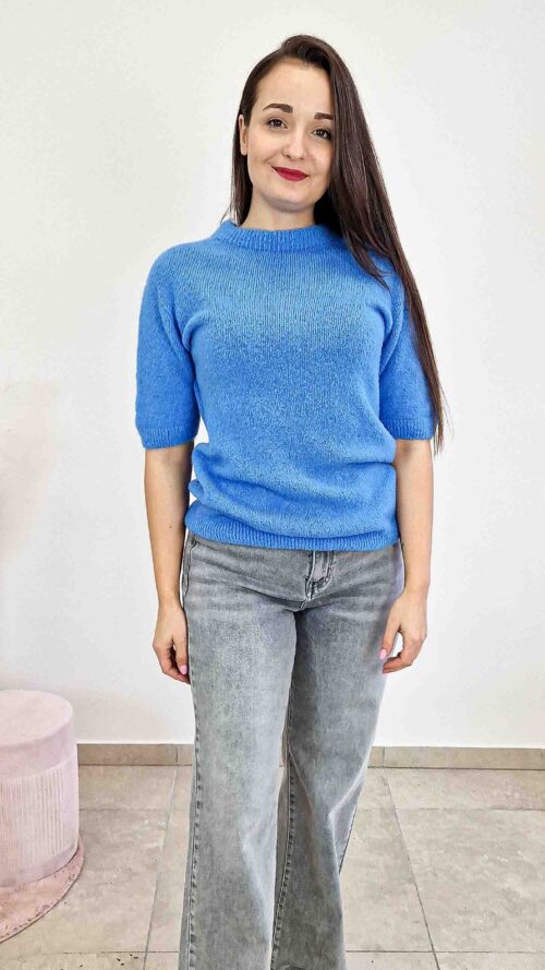 Luksusowy Sweter Damski z Baby Alpaką i Półgolfem Niebieski
