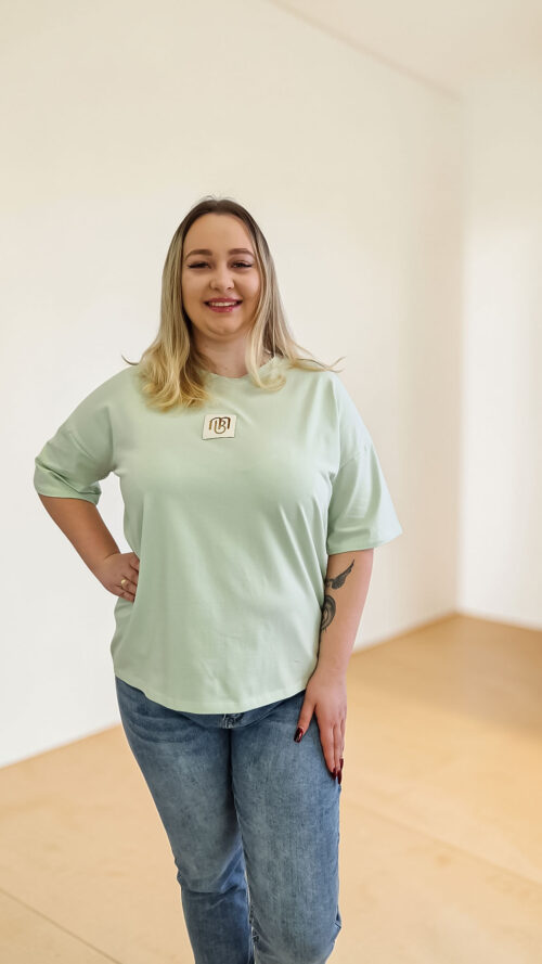 Luźna Bawełniana Bluzka Damska z Marbii Miętowa