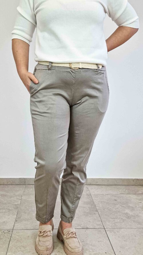 Materiałowe Spodnie Damskie Livans z Przeszyciami na Nogawce Fango