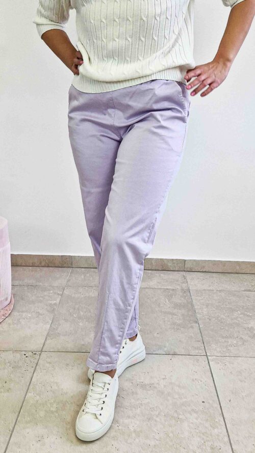 Materiałowe Spodnie Damskie Livans z Przeszyciami na Nogawce Lila