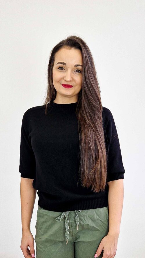 Minimalistyczny Sweter Damski z Rękawem 3/4 Czarny