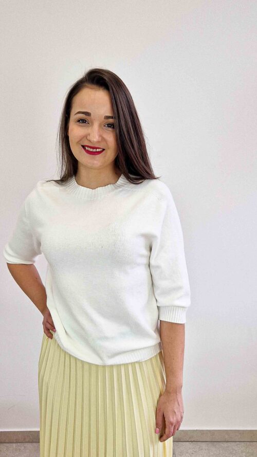 Minimalistyczny Sweter Damski z Rękawem 3/4 Kremowy