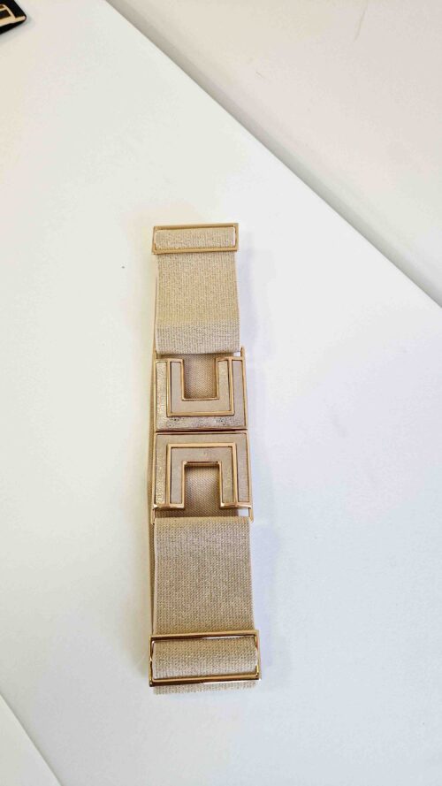 Elastyczny Szeroki Pasek Damski z Ozdobną Klamrą C Złoty