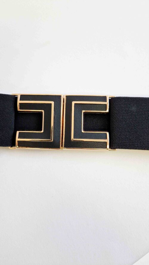 Elastyczny Szeroki Pasek Damski z Ozdobną Klamrą C Czarny