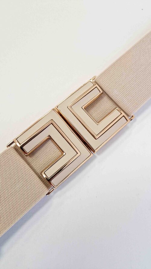 Elastyczny Szeroki Pasek Damski z Ozdobną Klamrą C Beżowy