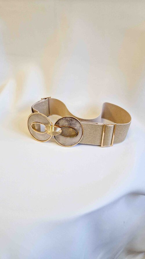 Elastyczny Szeroki Pasek Damski z Ozdobną Klamrą Owal Złoty