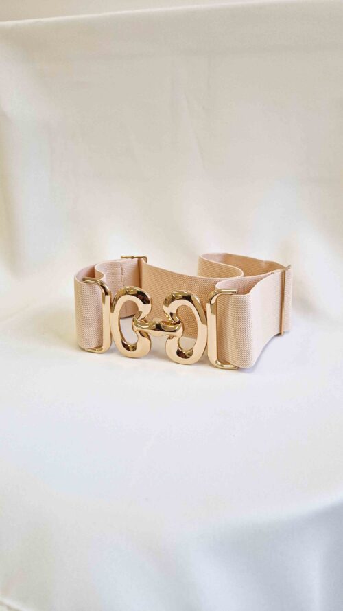 Elastyczny Szeroki Pasek Damski z Ozdobną Klamrą Nerka Beżowy