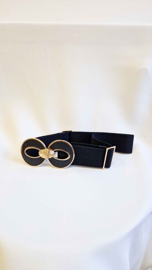 Elastyczny Szeroki Pasek Damski z Ozdobną Klamrą Owal Czarny