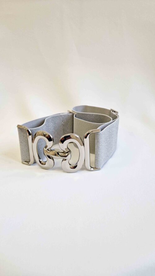 Elastyczny Szeroki Pasek Damski z Ozdobną Klamrą Nerka Srebrny