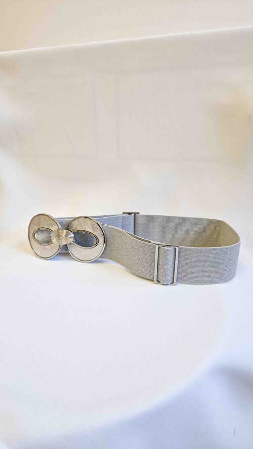 Elastyczny Szeroki Pasek Damski z Ozdobną Klamrą Owal Srebrny