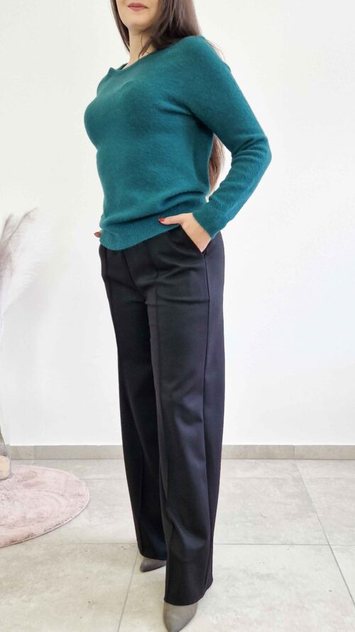 Simili Spodnie Damskie z Szeroką Nogawką Czarne