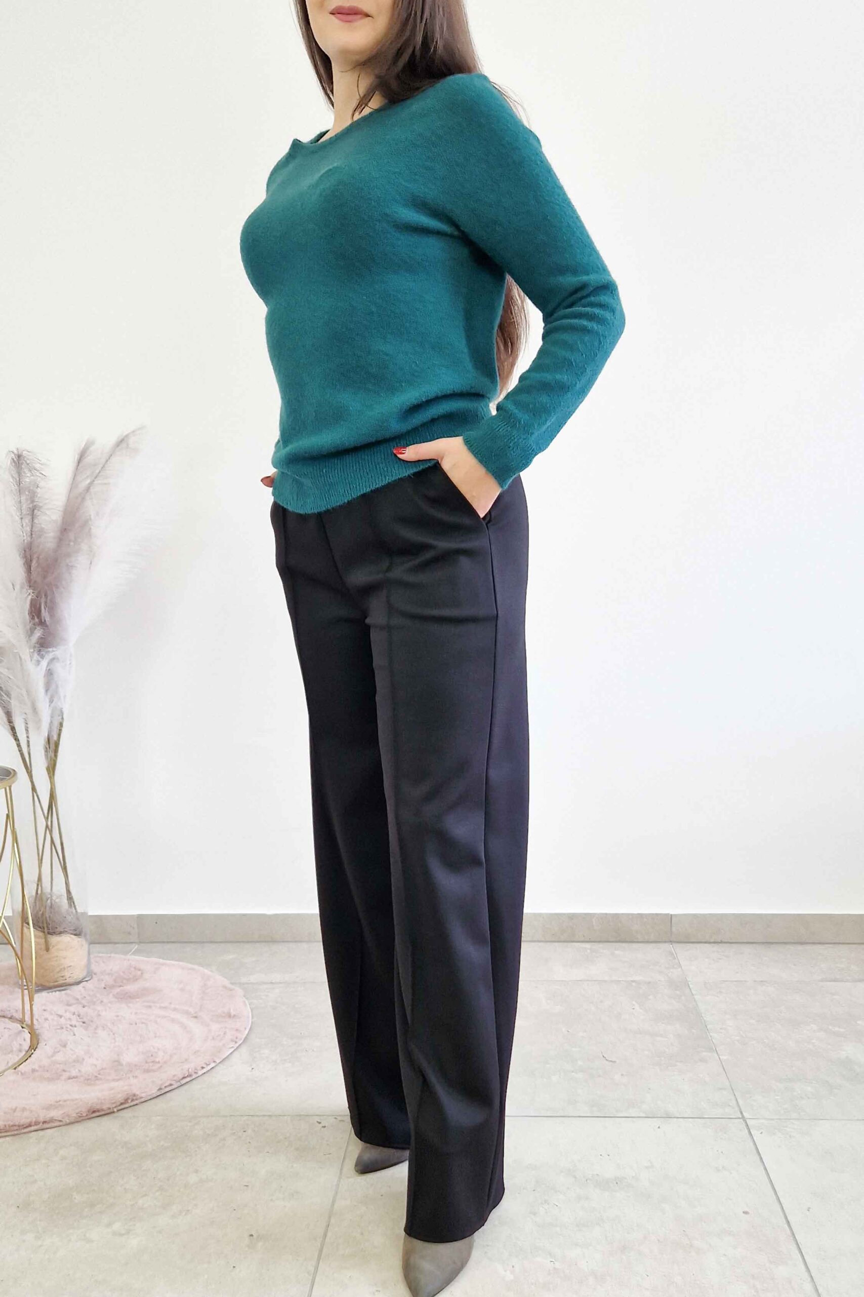 Sklep internetowy NeliNo Simili Spodnie Damskie z Szeroką Nogawką Czarne