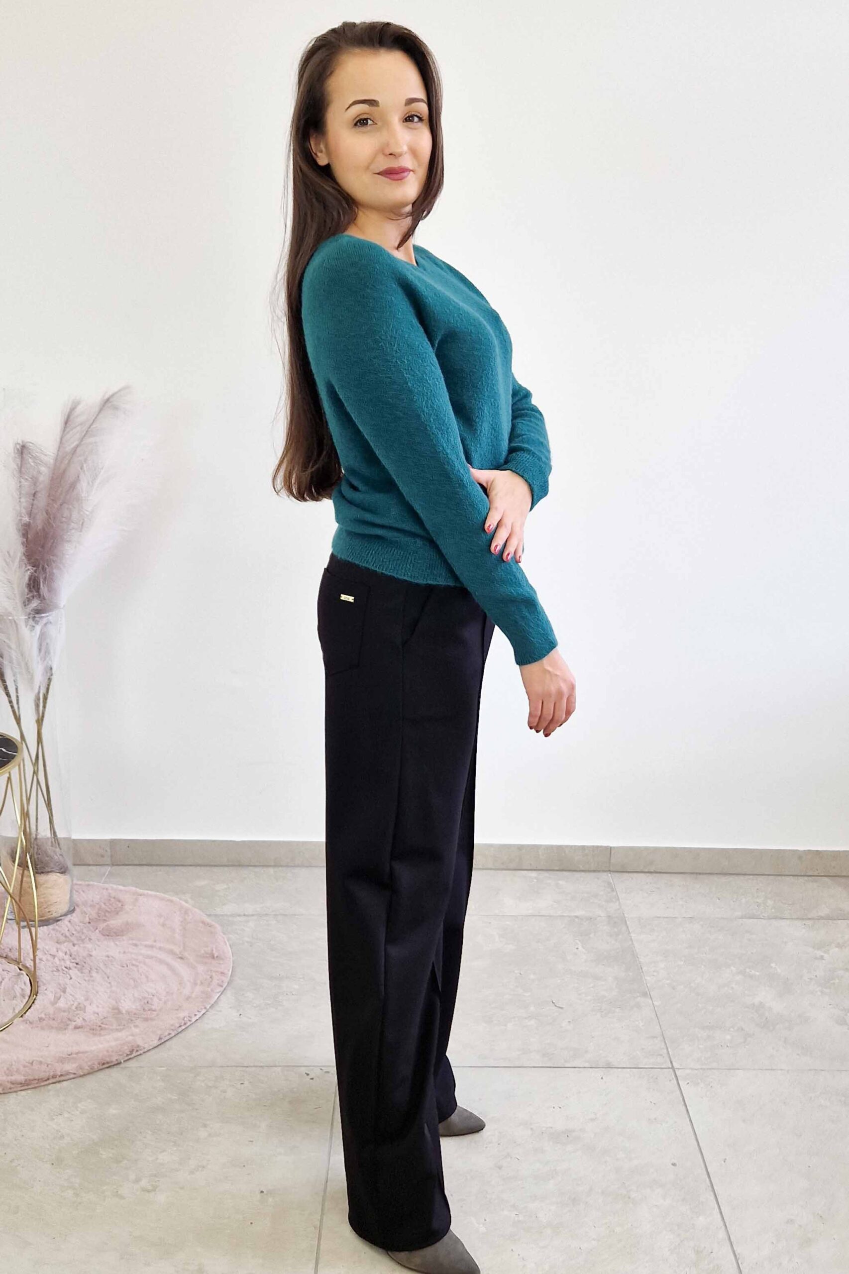 Sklep internetowy NeliNo Simili Spodnie Damskie z Szeroką Nogawką Czarne - obrazek 3