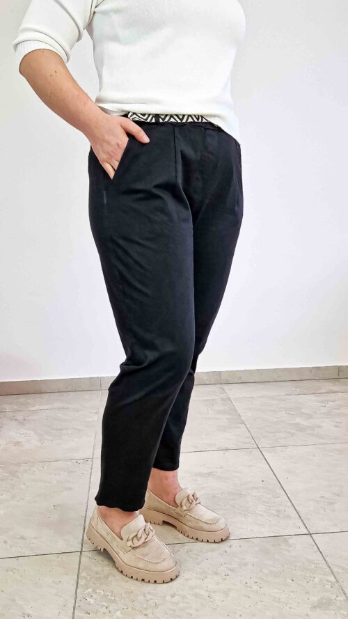 Długie Spodnie Damskie z Paskiem Zwężana Nogawka Czarne