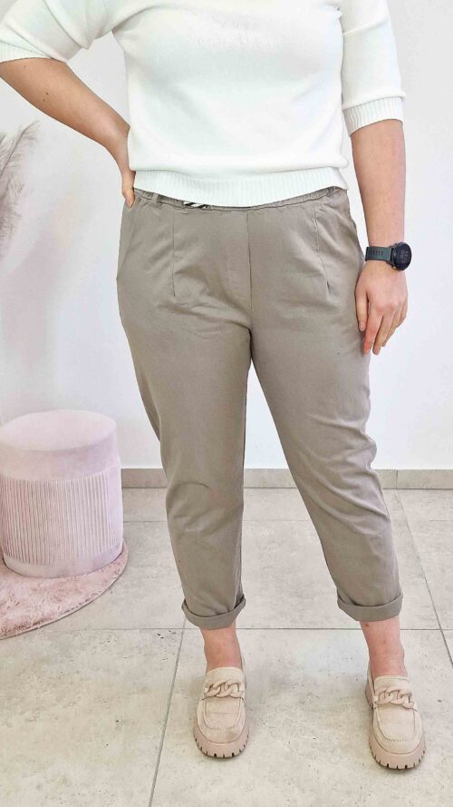 Długie Spodnie Damskie z Paskiem Zwężana Nogawka Fango