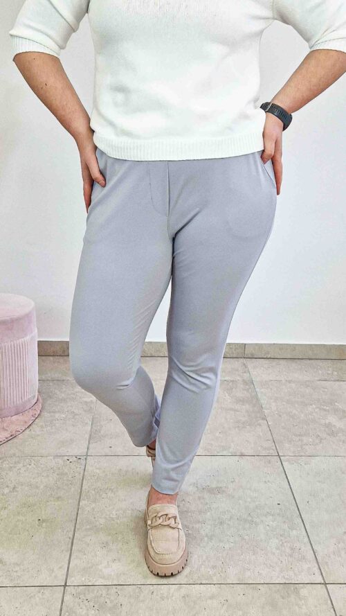 Popielate Spodnie Damskie z Paskiem Punto Reni