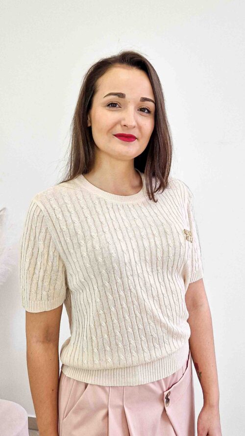 Sweterek Damski NiuNiu w Warkocze Kremowy