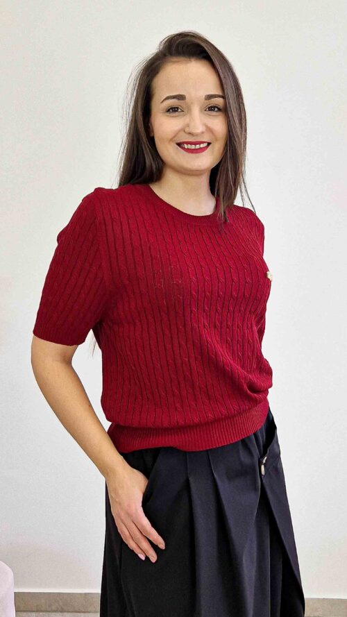 Sweterek Damski NiuNiu w Warkocze Bordowy