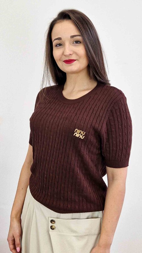 Sweterek Damski NiuNiu w Warkocze Czekoladowy