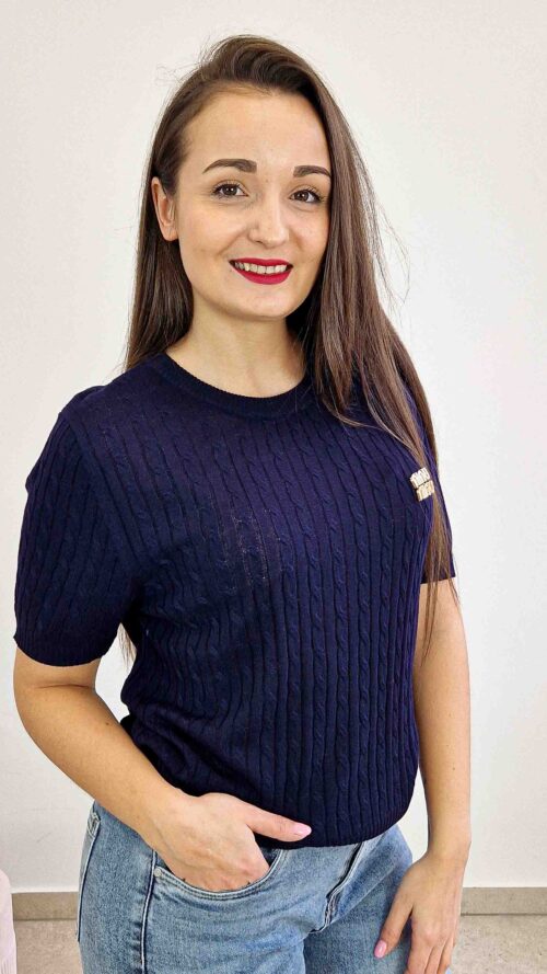 Sweterek Damski NiuNiu w Warkocze Granatowy