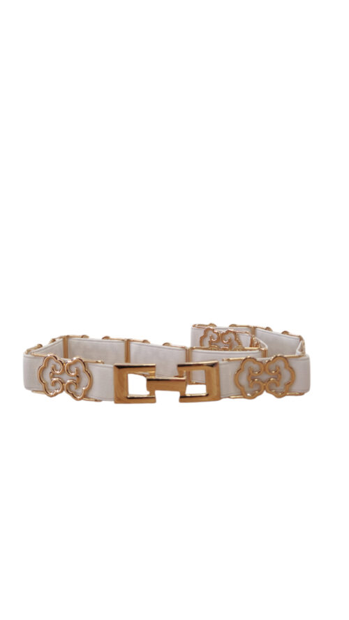 Elegancki Pasek Damski Elastyczny Zawijasy Biały