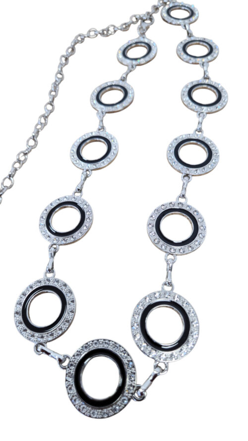 Stylowy Pasek Damski Łańcuszek Kółka Srebrno-Czarny