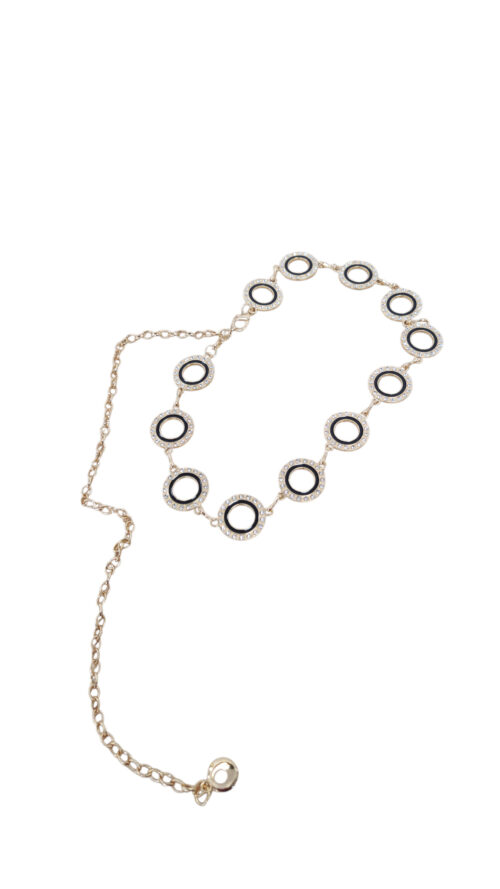 Stylowy Pasek Damski Łańcuszek Kółka Złoto-Czarny